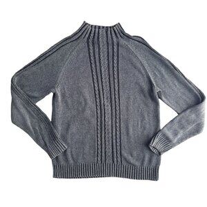 Calvin Klein Cable Knit Sweater L Mock Turtleneck 90s‎ Y2K Vintage Gray Ribbed